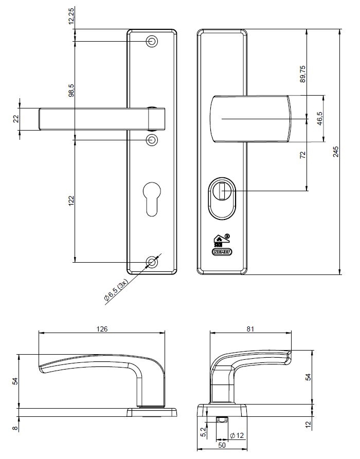 Nemef Veiligheidsbeslag 3415-II Aluminium F1 - SKG*** Kerntrekbeveiliging 55mm